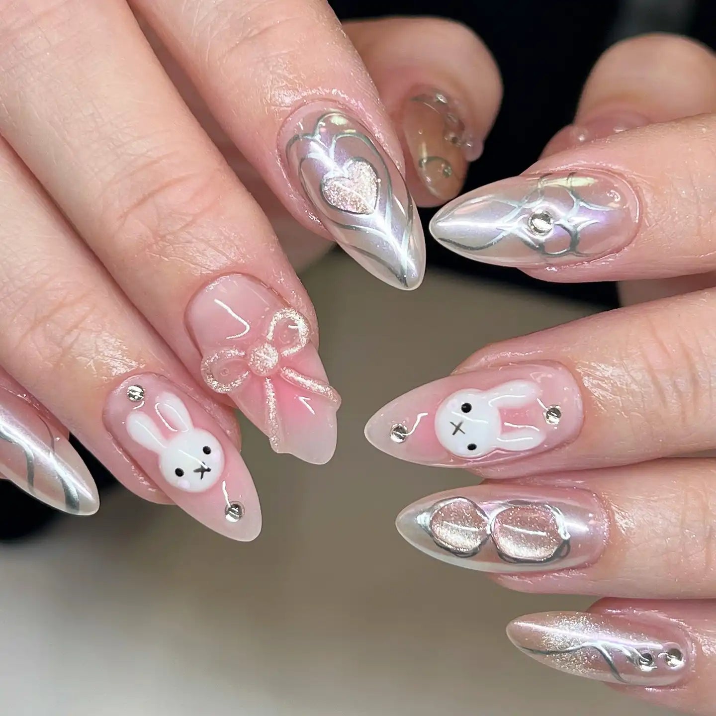 3D Bunny Chrome Coffin Nails 3D Bunny Chrome Coffin Nails — Kawaii Nails