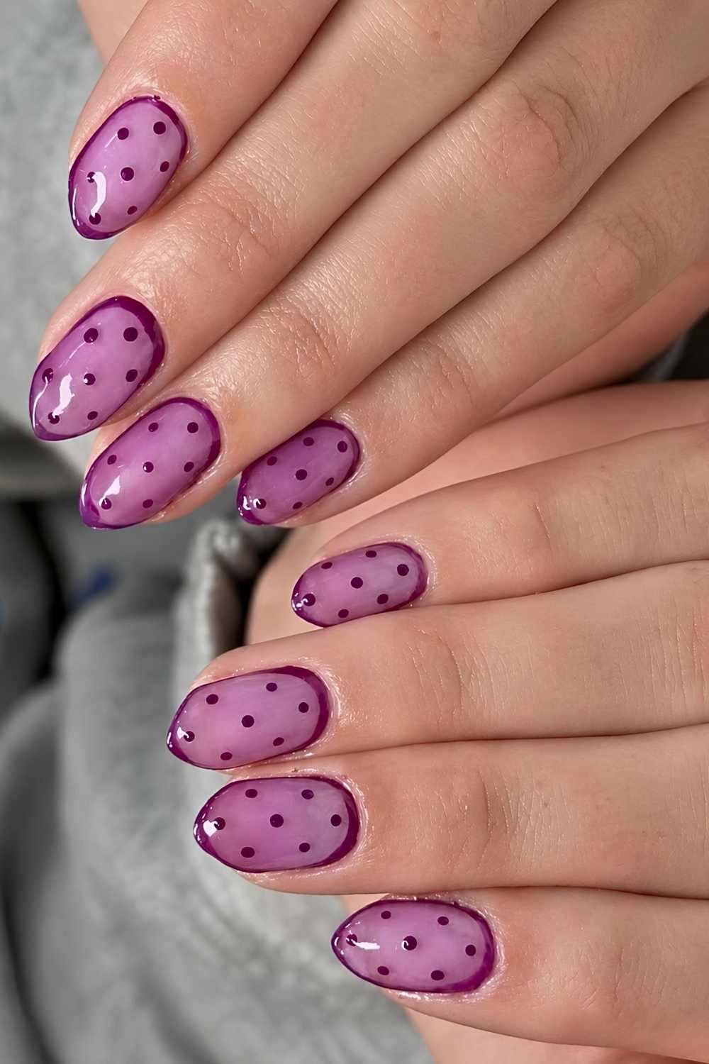 Sheer Purple Jelly with Dark Dot Polka Dots Sheer Purple Jelly with Dark Dot Polka Dots — Dark Purple Nails