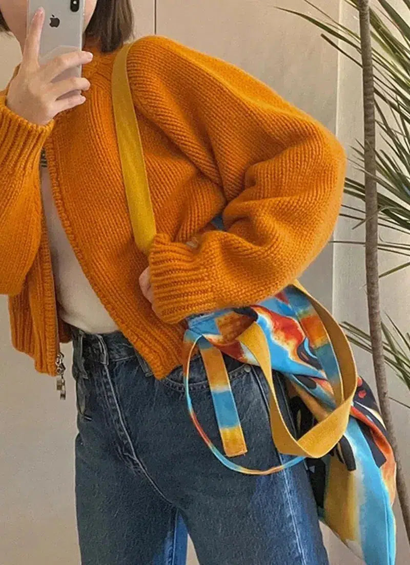 Textured Knit Cardigan with Printed Crossbody Bag Textured Knit Cardigan with Printed Crossbody Bag — Indie Outfits