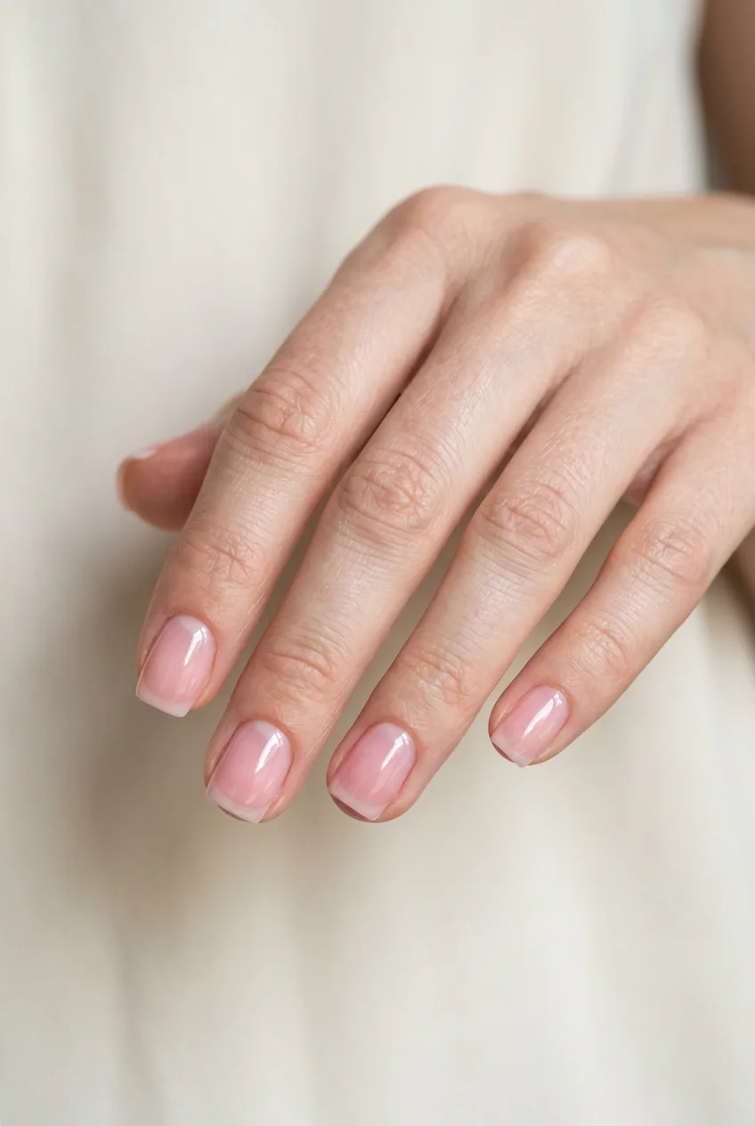 Glossy Milky Pink Short Square — Square Nails