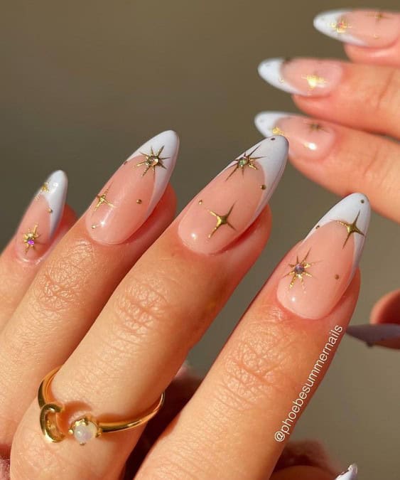 Sheer Pink French With Gold Stars — Wedding Guest Nails