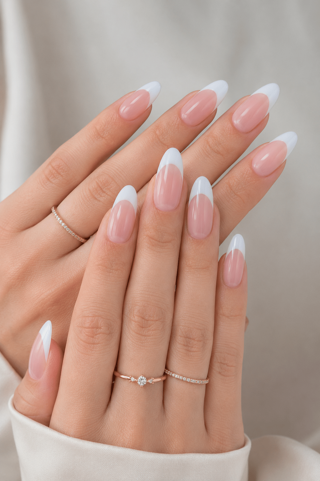 Classic French Tips Subtle Diamond Rings Visual Idea Classic French Tips Subtle Diamond Rings Visual Idea — Oval Nails