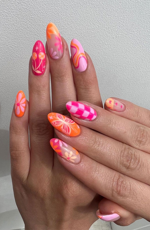 Summer Vibes with Retro Patterns — Mismatched Nails