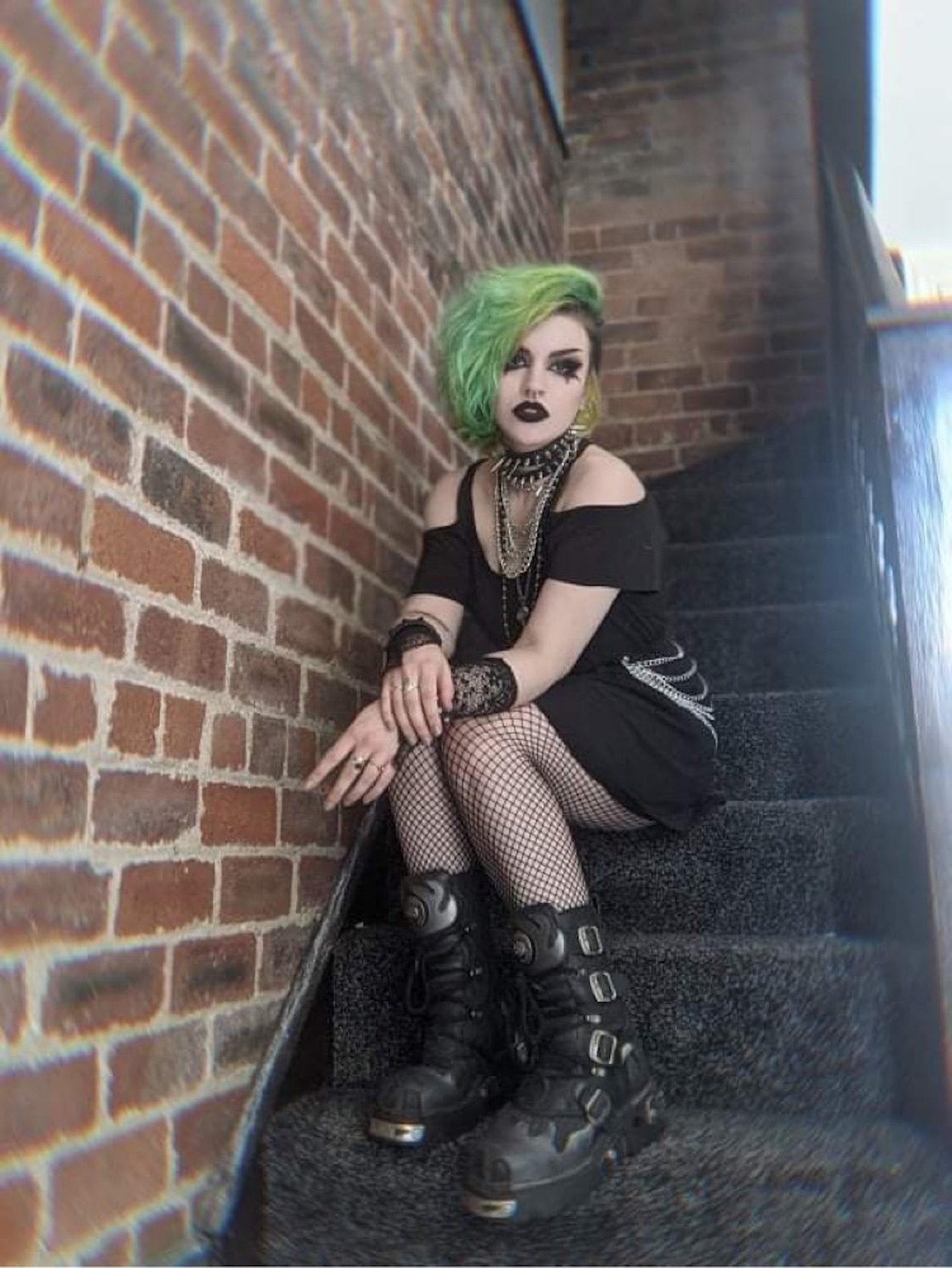 Off-the-Shoulder Mini Dress with Chunky Platforms — Goth Outfits