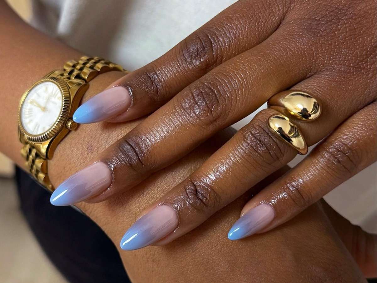 Soft Light Blue to Nude Ombre Soft Light Blue to Nude Ombre — Light Blue Nails
