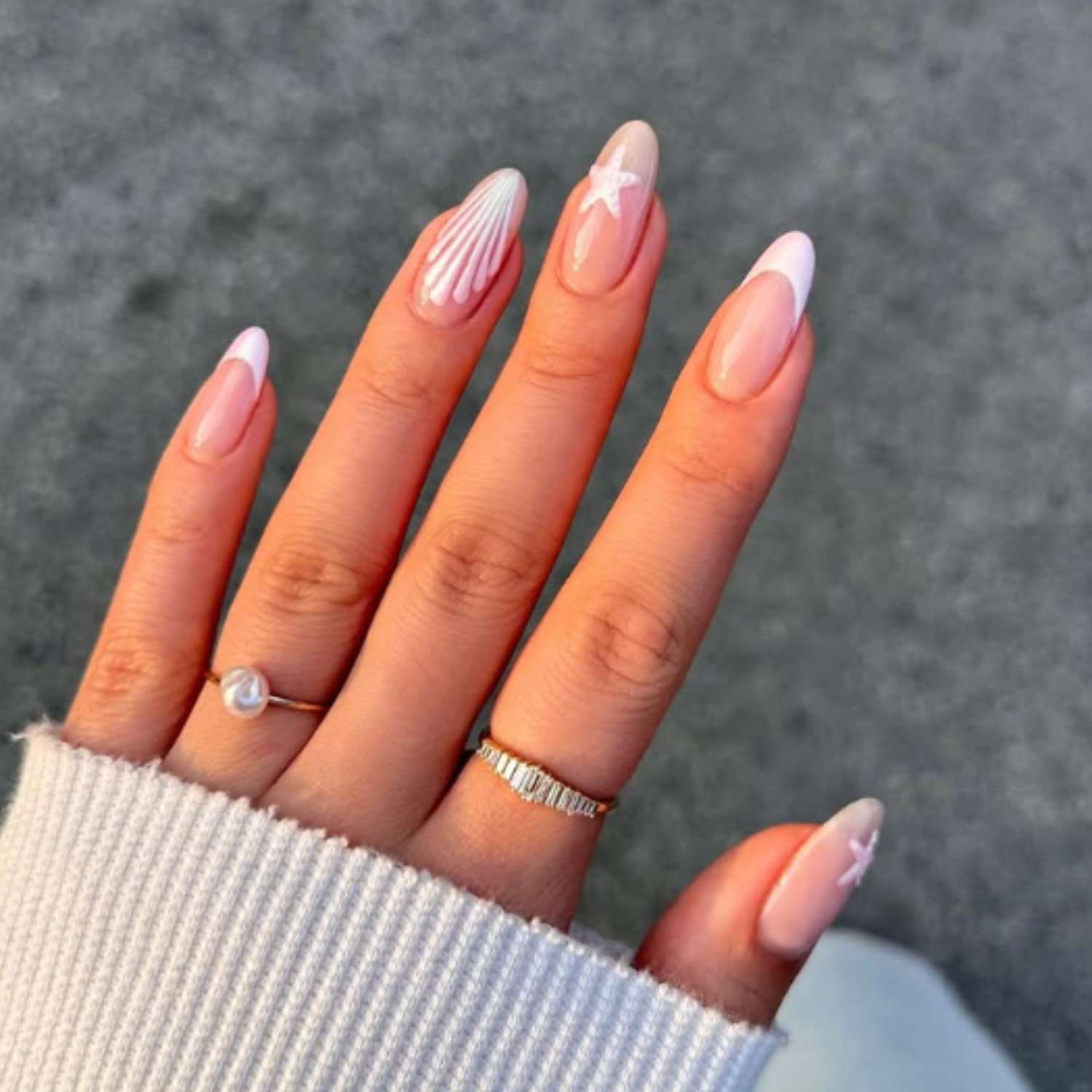 Beachy Seashell French Almonds — Simple Nails