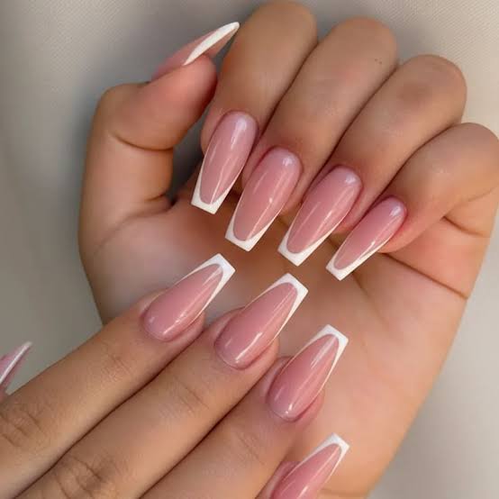 White French Tips Classic French Medium Coffin — Coffin Nails