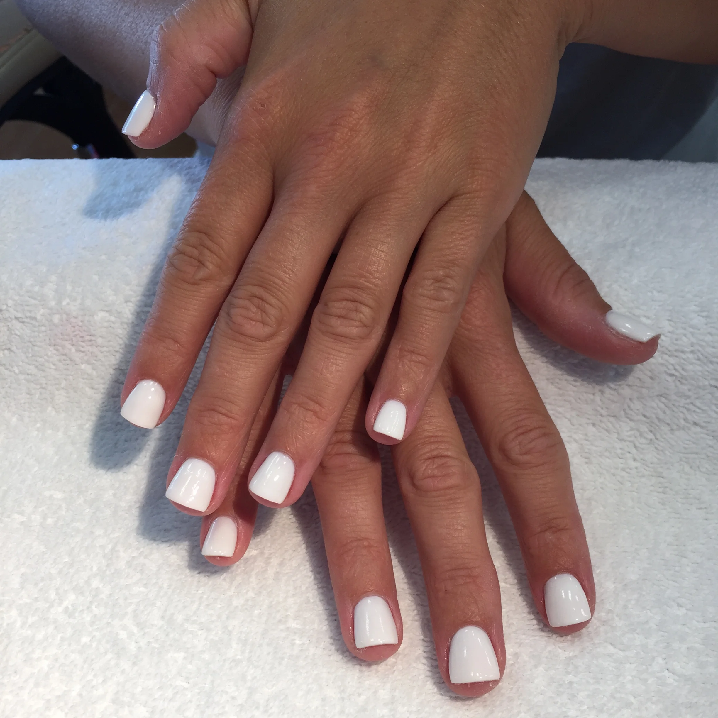 Glossy Opaque White Short Square Nails — Nails for Women Over 60