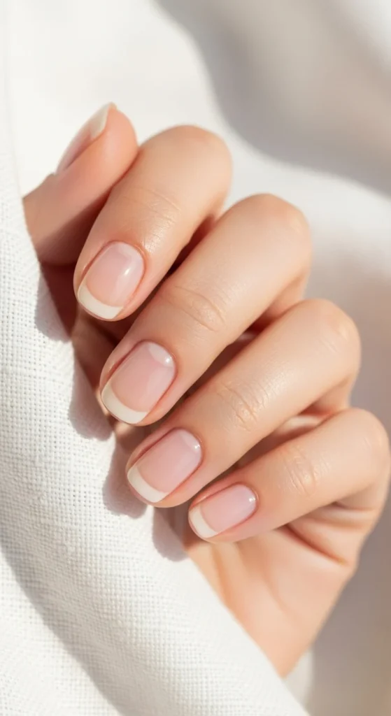 Milky Pink Classic French Round Nails Milky Pink Classic French Round Nails