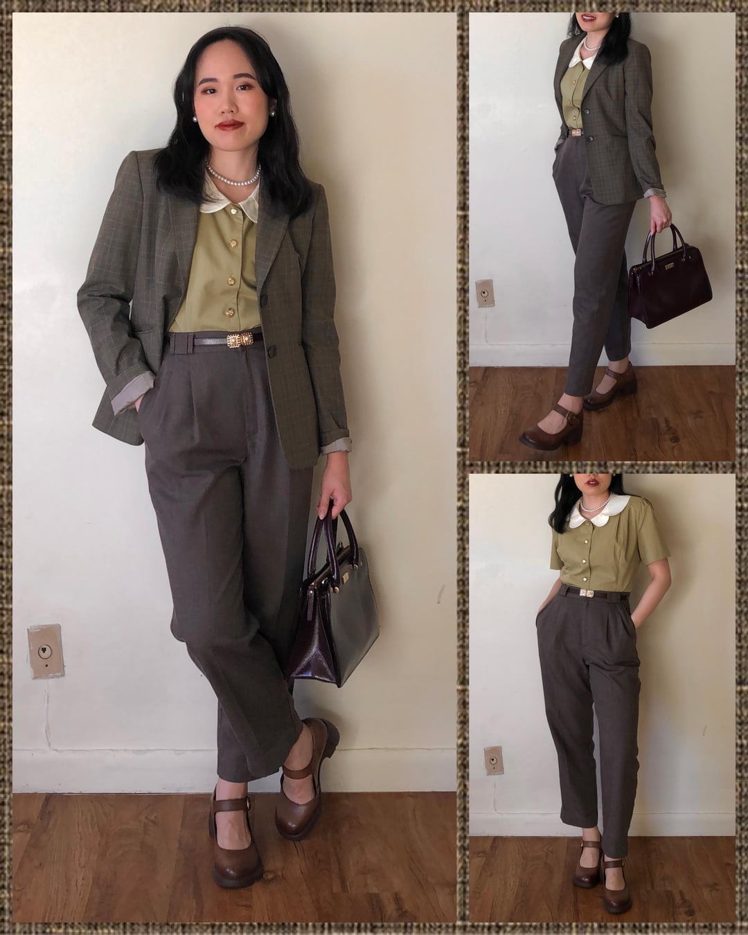 Plaid Blazer and Pearl Necklace: Business Casual Academia Plaid Blazer and Pearl Necklace: Business Casual Academia — Dark Academia Outfits
