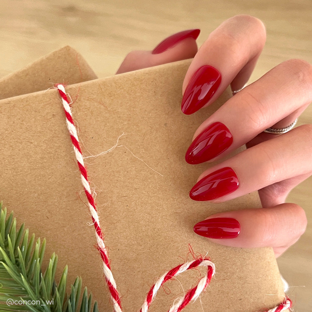Classic Red Short Almond Nails — Red Nails