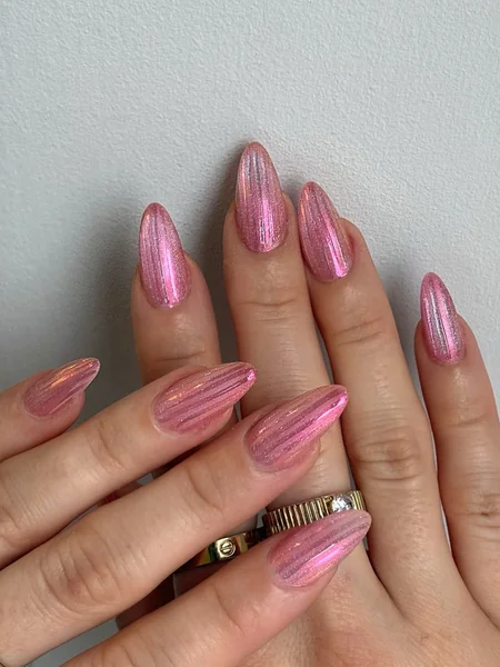 Light Pink Glitter Chrome Stiletto Light Pink Glitter Chrome Stiletto — Pink Chrome Nails
