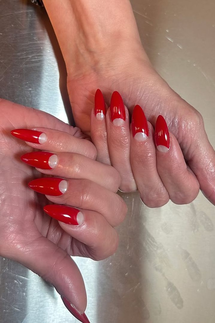 Sheer Milky French Tips With Silver Glitter Sheer Milky French Tips With Silver Glitter — Almond Nails