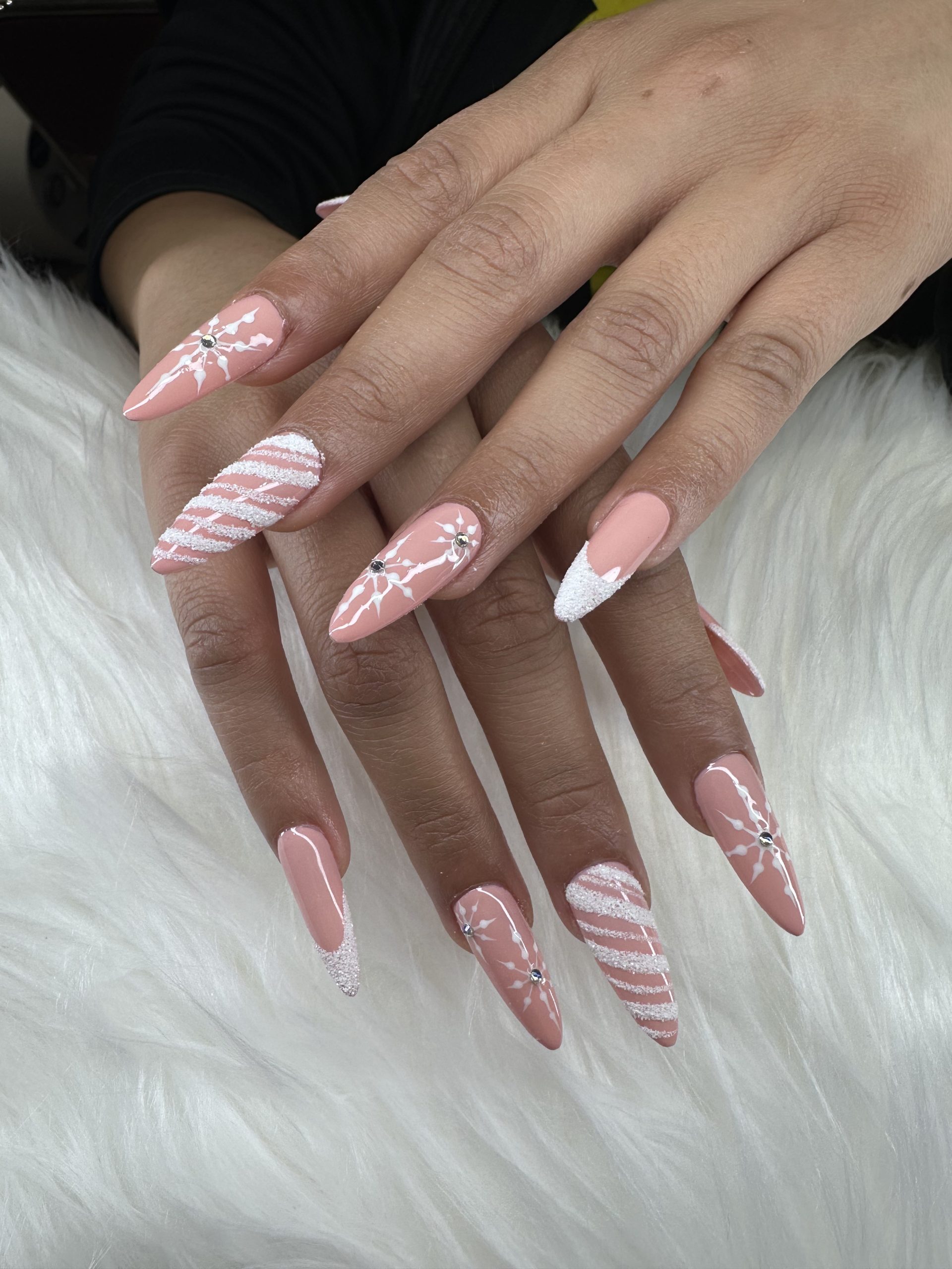Snowflake Glitter Stiletto Nails — Gel X Nails