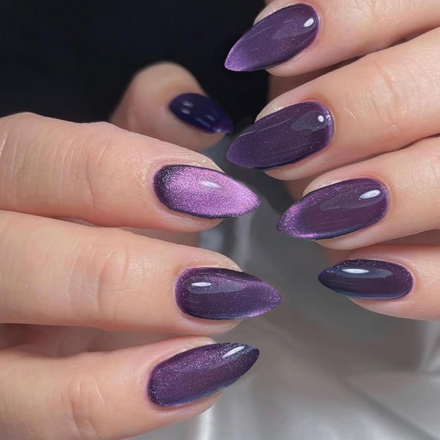 Medium Purple Cat Eye Almond Nails Medium Purple Cat Eye Almond Nails — Purple Nails