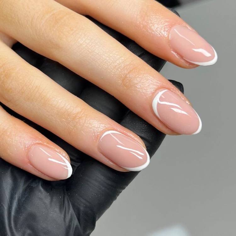 Clean White Reverse French Oval — Reverse French Nails