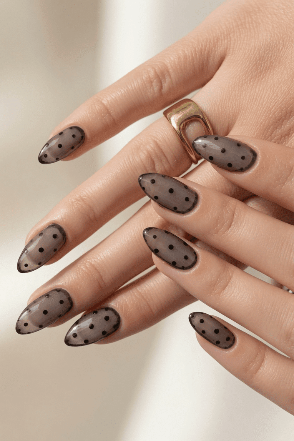 Black Nails Ideas Sheer Jelly Polka Dot Manicure