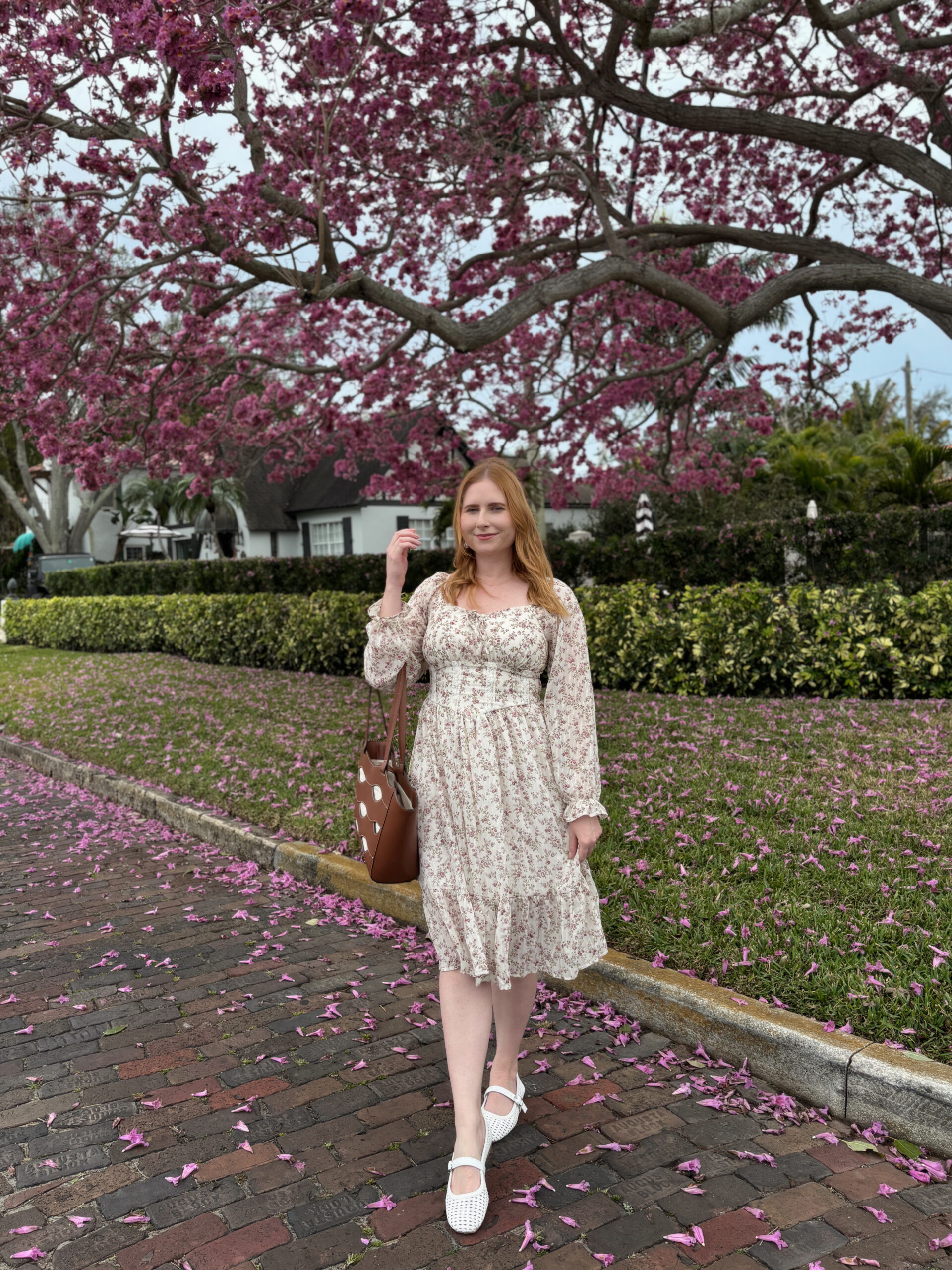 Spring Floral Midi Dress with Platform Sandals — Midsize Outfits