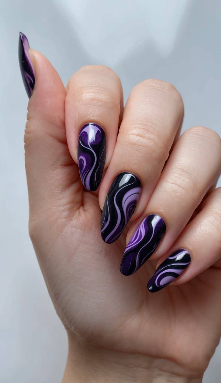 Dark Purple and Black Swirls Dark Purple and Black Swirls — Swirl Nails