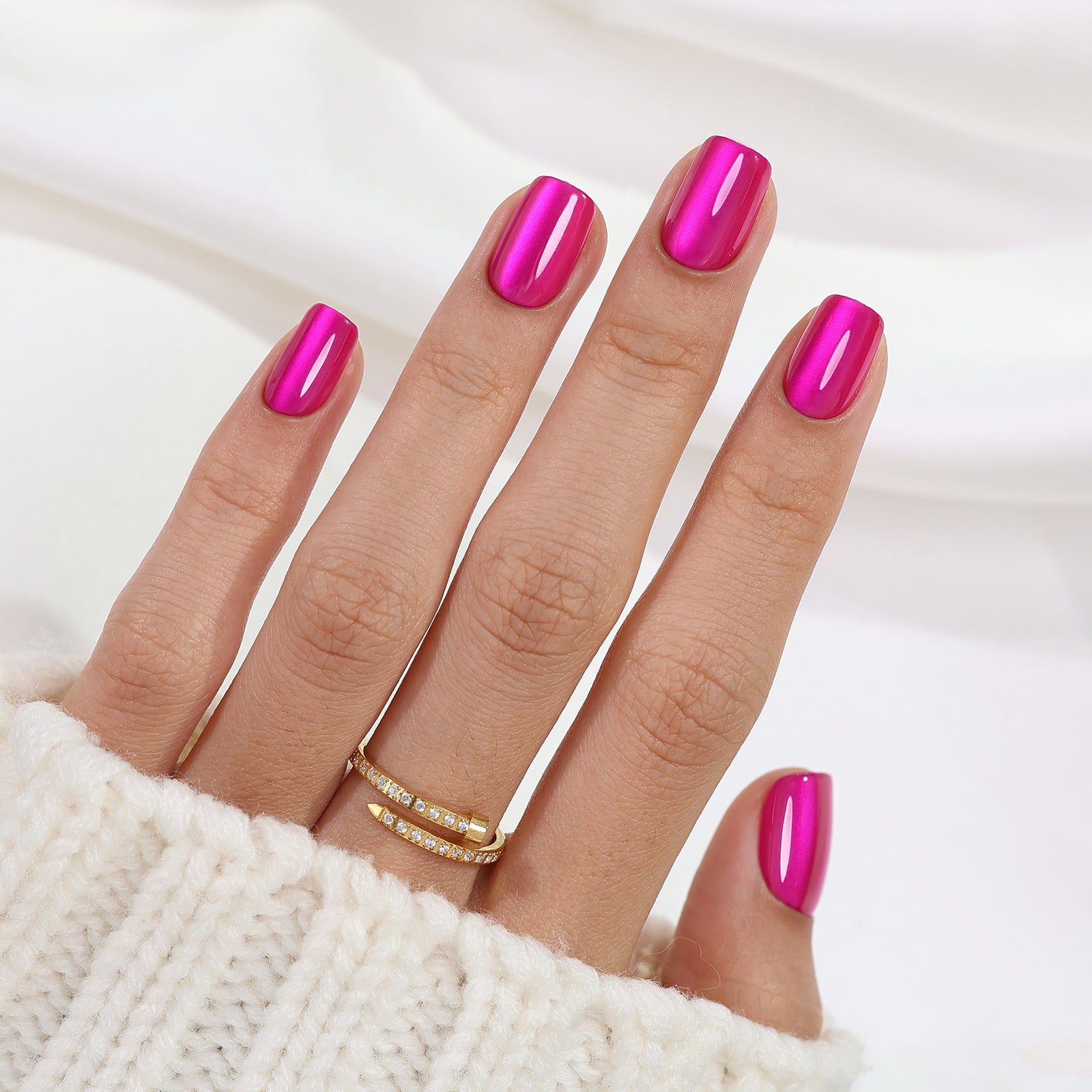 Medium Square Hot Pink Cat-Eye — Square Nails
