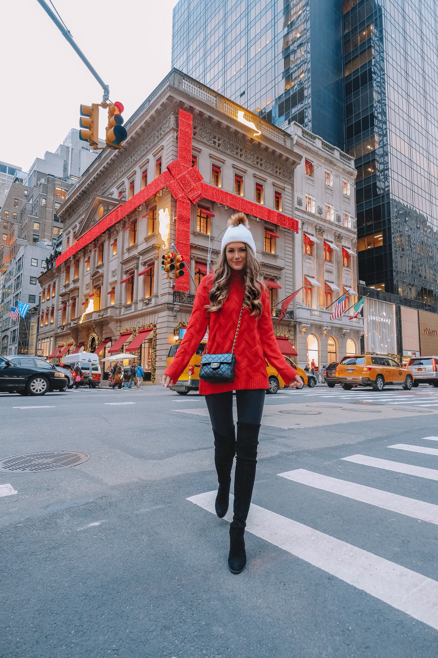 Cozy Red Sweater and Over-the-Knee Boots for Winter — New York Outfits