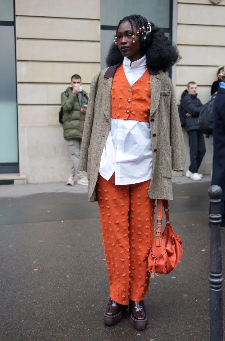 Vibrant Orange Pants with a Tweed Blazer for a Bold Statement Vibrant Orange Pants with a Tweed Blazer for a Bold Statement — Indie Outfits