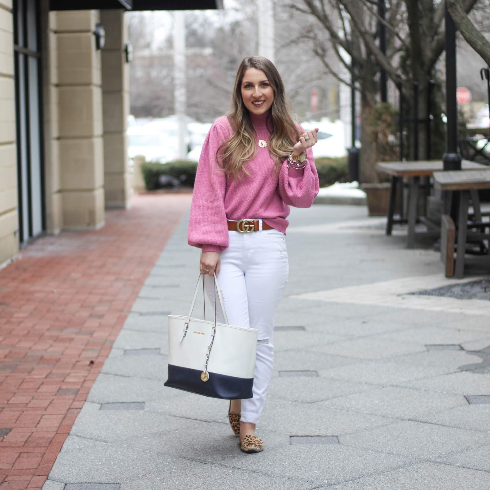 Cozy Contrast: Pink Turtleneck with White Skinny Jeans Cozy Contrast: Pink Turtleneck with White Skinny Jeans — Pink Outfits