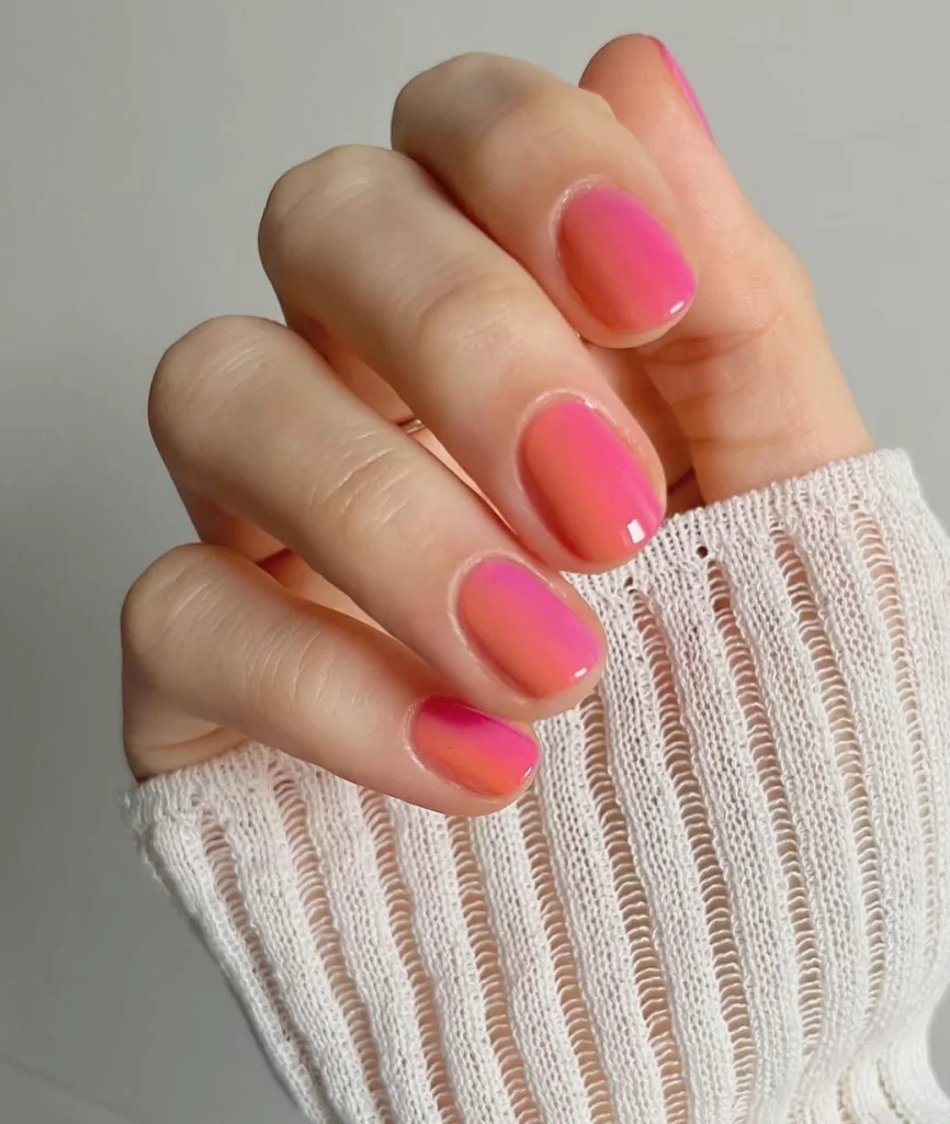Vibrant Pink to Orange Gradient — Classy Short Nails
