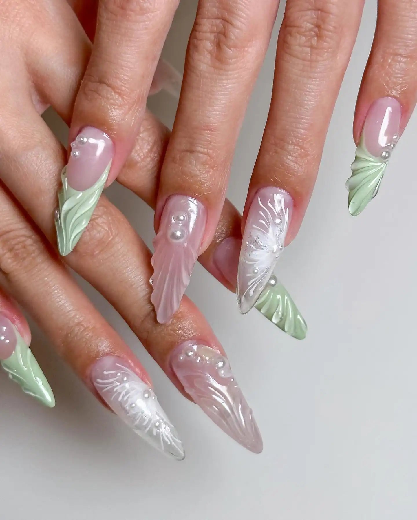Sculpted Wave Pale Green Stilettos Sculpted Wave Pale Green Stilettos — Mermaid Nails