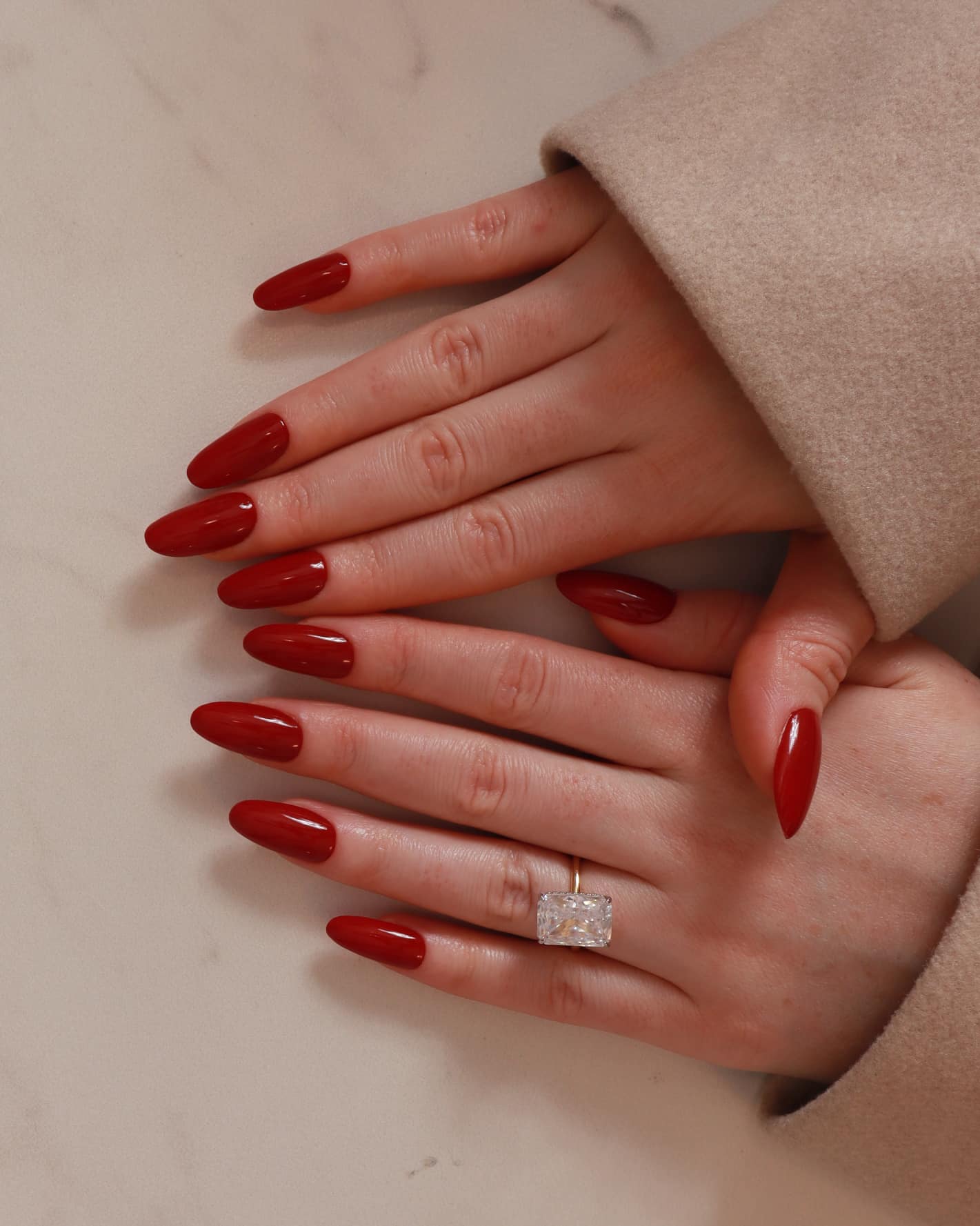 High-Gloss Long Stiletto Deep Glossy Red — Red Nails