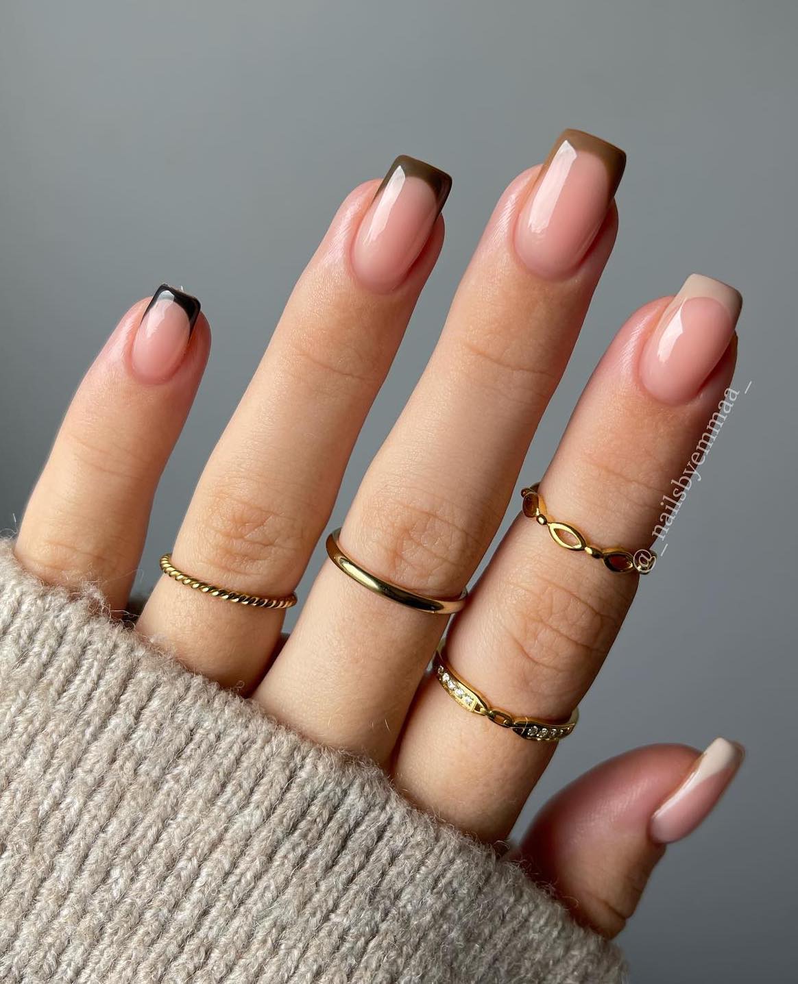 Subtle Tortoiseshell Brown Tips — Brown French Tip Nails