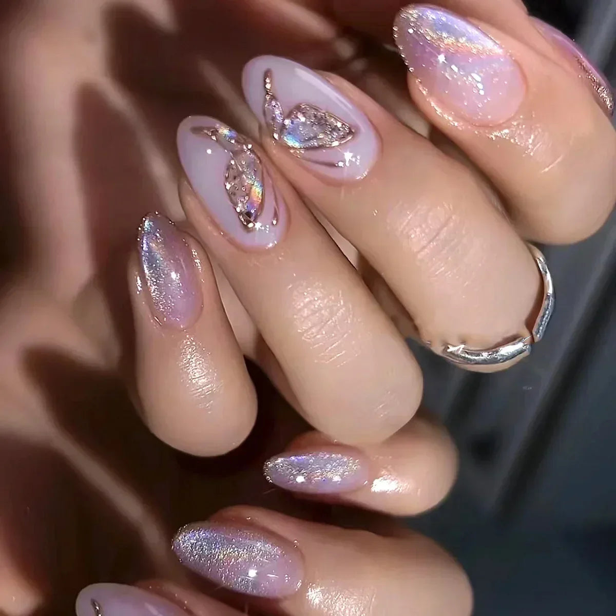 Rhinestones And Metallic Lines Visual Idea Rhinestones And Metallic Lines Visual Idea — Holographic Nails