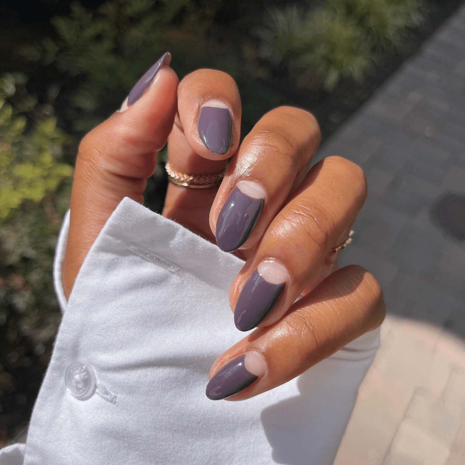 Deep Grey-Purple Half-Moon Deep Grey-Purple Half-Moon — Negative Space Nails