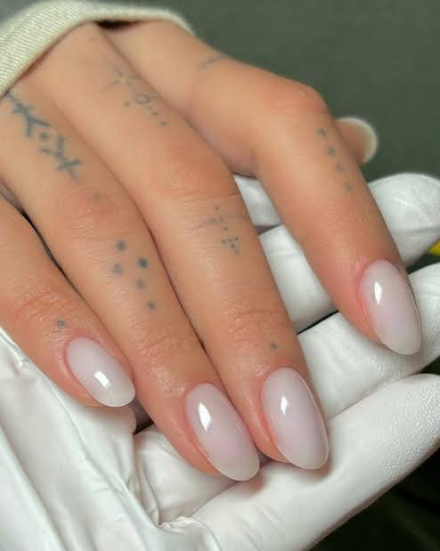Milky Pink Oval with Grey Dots Milky Pink Oval with Grey Dots — Neutral Nails