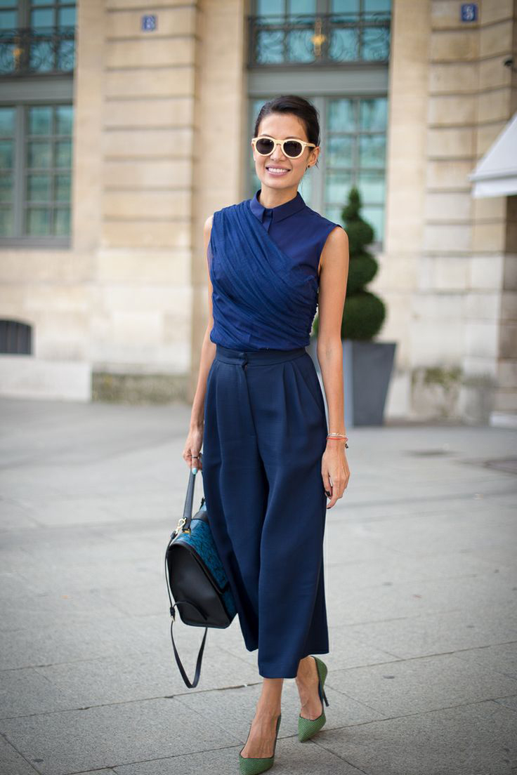Sophisticated Navy Draped Top and Cropped Trousers Sophisticated Navy Draped Top and Cropped Trousers — Blue Outfits