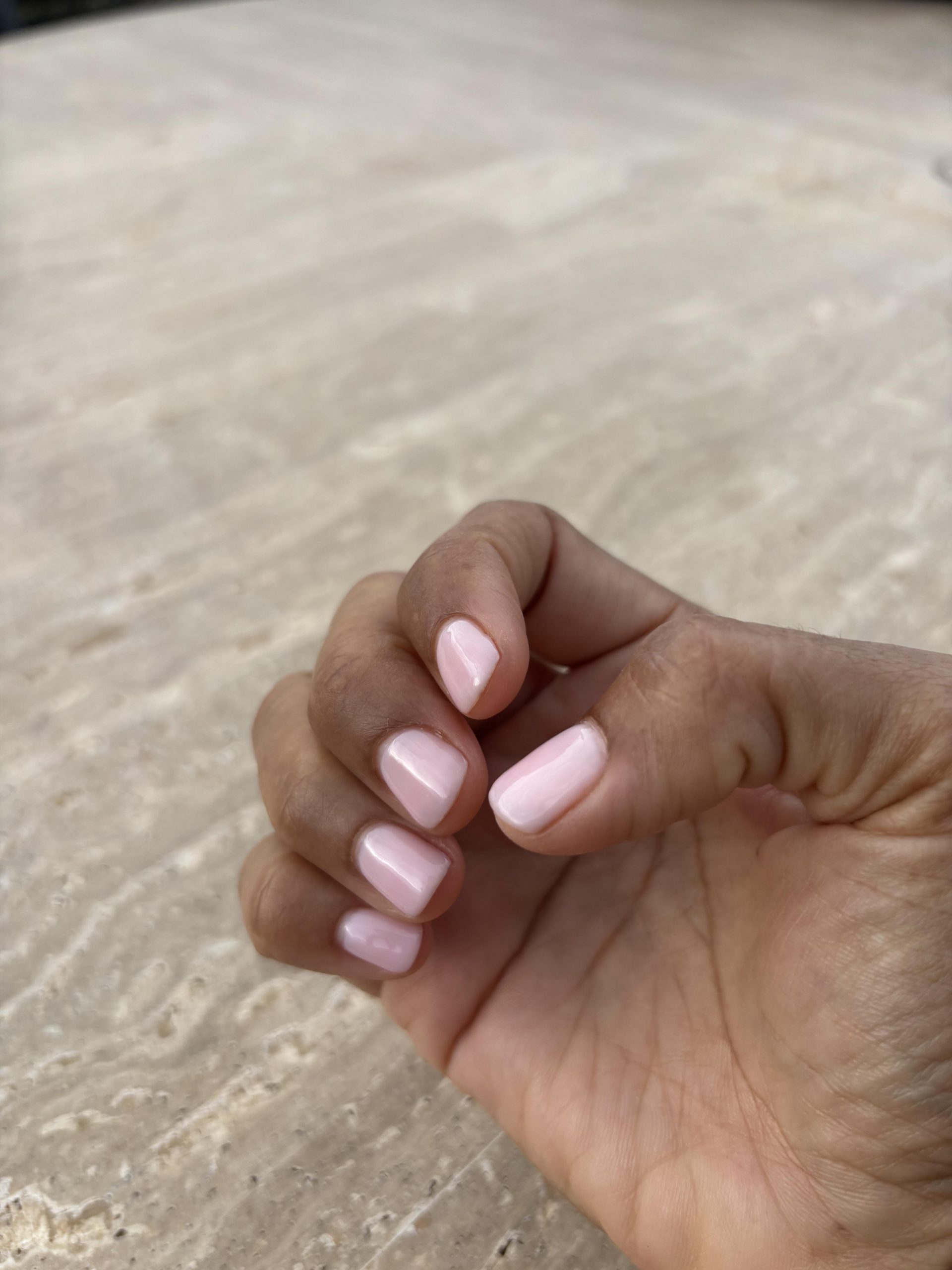 Pale Pink Shimmer Glossy Square Nails Pale Pink Shimmer Glossy Square Nails — Nails for Brown Skin
