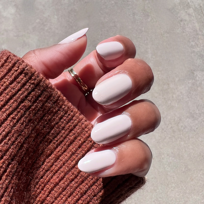 Medium Oval Pale Milky Pink Cool Nails — Nails for Olive Skin