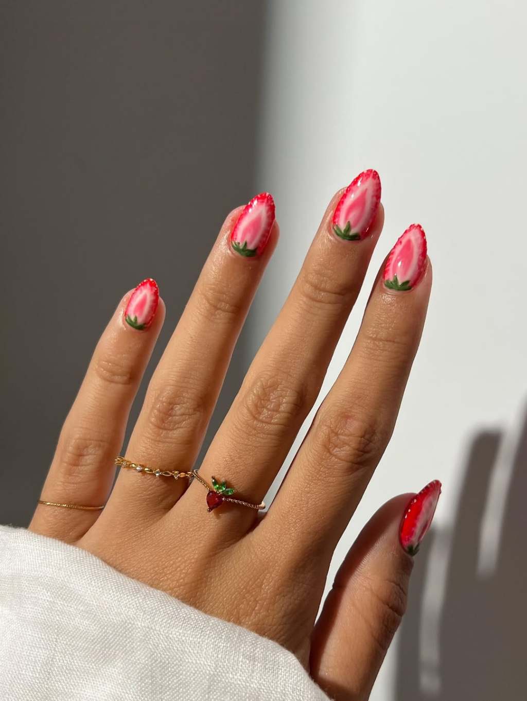 Stylized Strawberry Medium Oval Nails — Strawberry Nails
