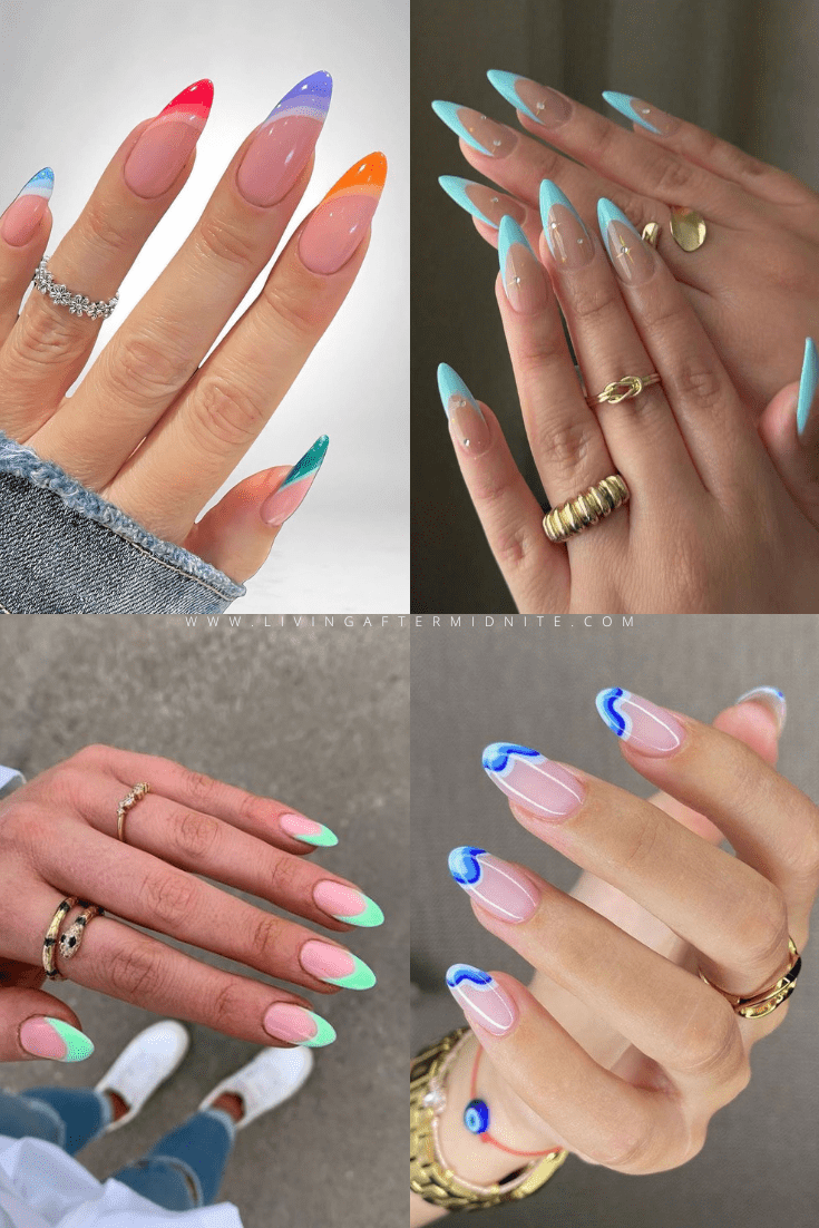 Vibrant Multi-Color French Tips on Stilettos Vibrant Multi-Color French Tips on Stilettos — Colored French Tip Nails