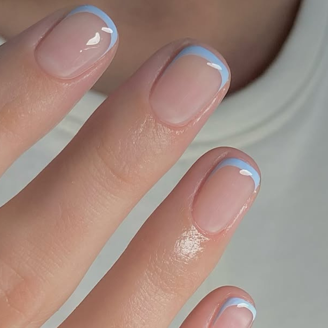 Subtle Light Blue French Tips Short Square Subtle Light Blue French Tips Short Square — Light Blue Nails
