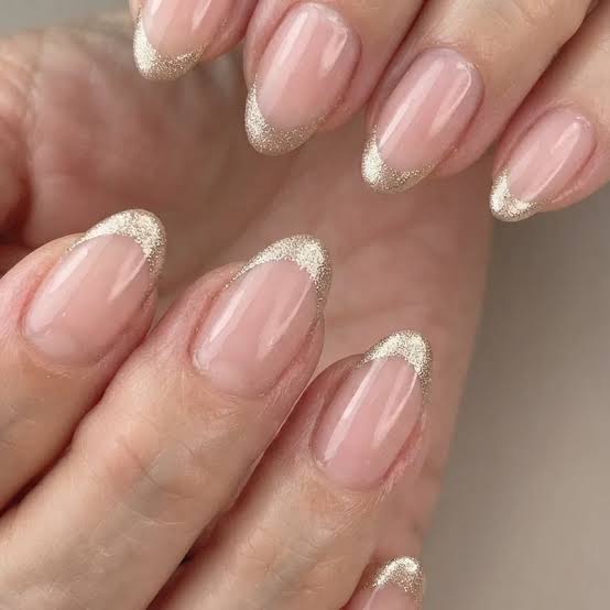 Subtle Pale Gold Glitter French Tips — Glitter French Tip Nails