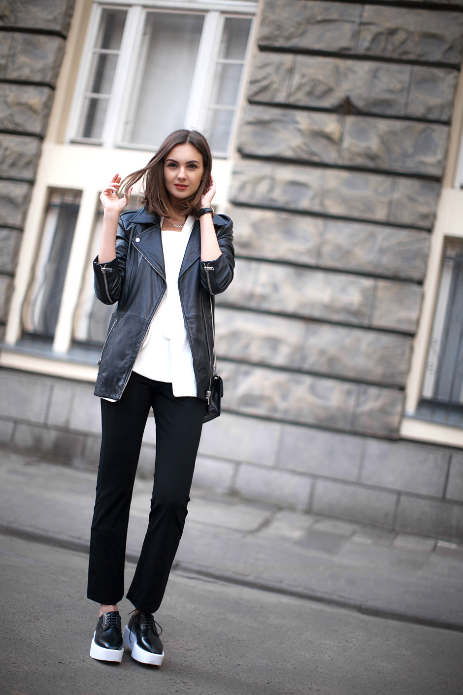 Leather Biker Jacket and Platform Boots Leather Biker Jacket and Platform Boots — Rock and Roll Outfits