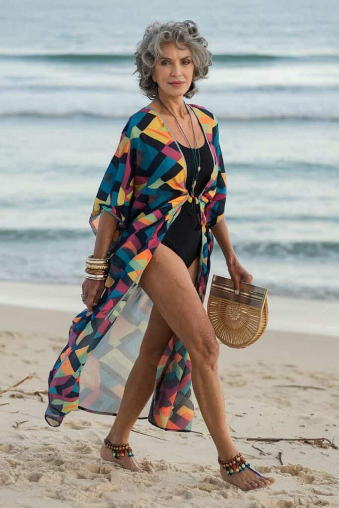 Sheer Kimono with Swimsuit and Anklets — Beach Outfits