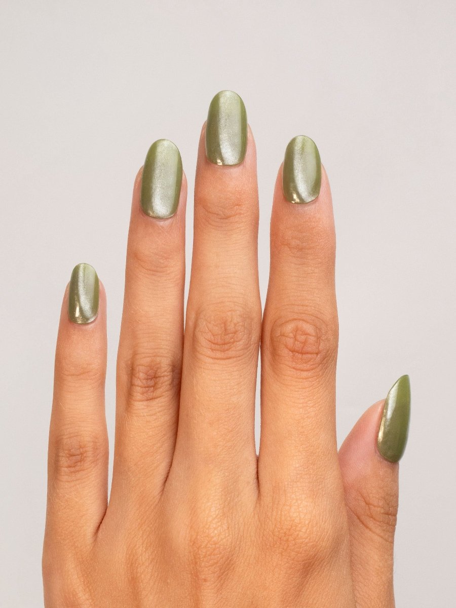Muted Olive Square with Gold Accents — Olive Green Nails