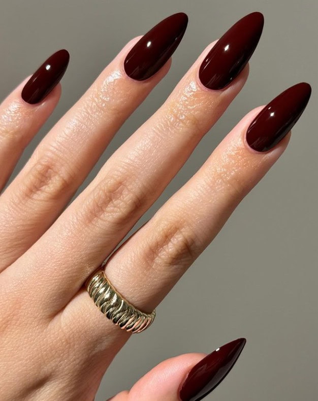 Long Glossy Burgundy Almond Nails Long Glossy Burgundy Almond Nails — Dark Nails
