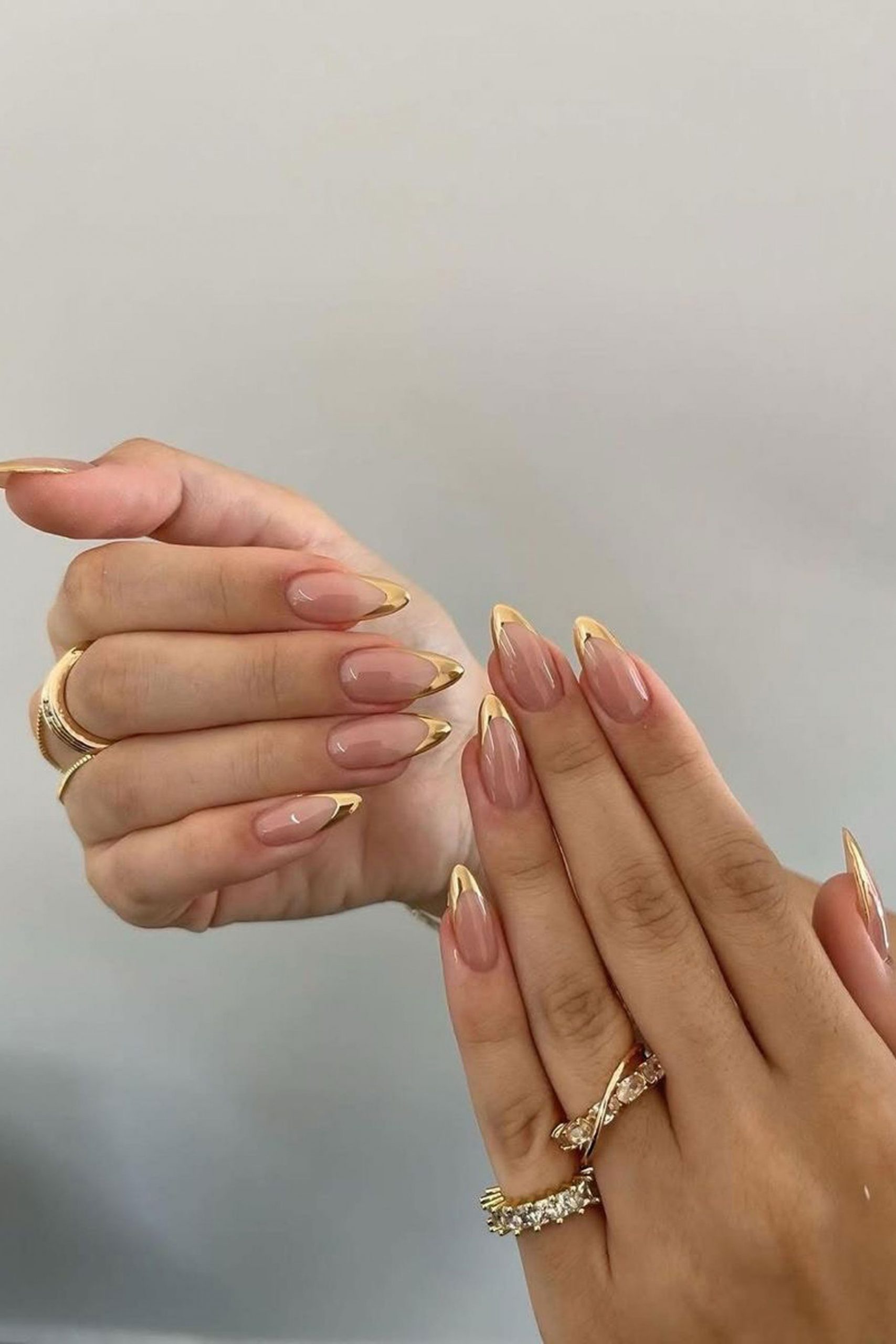 Long Stiletto Gold French Tips Long Stiletto Gold French Tips — Gold Nails