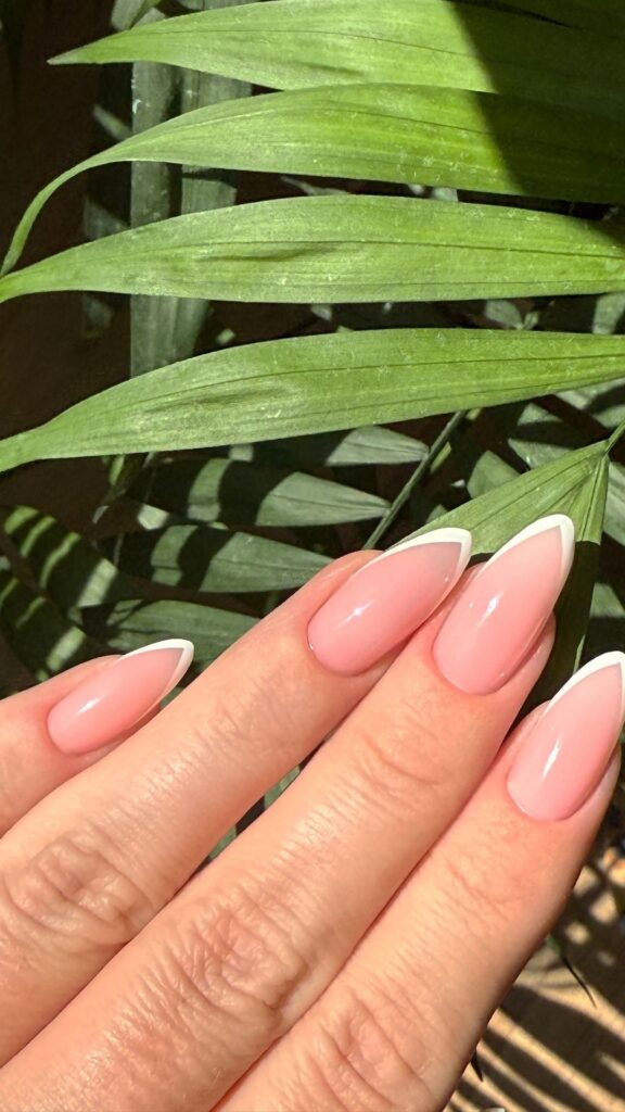 Glossy Sheer Pink French Almond — Natural Nails
