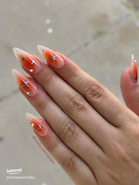 Chrome Glossy Visual Idea — Orange Nails