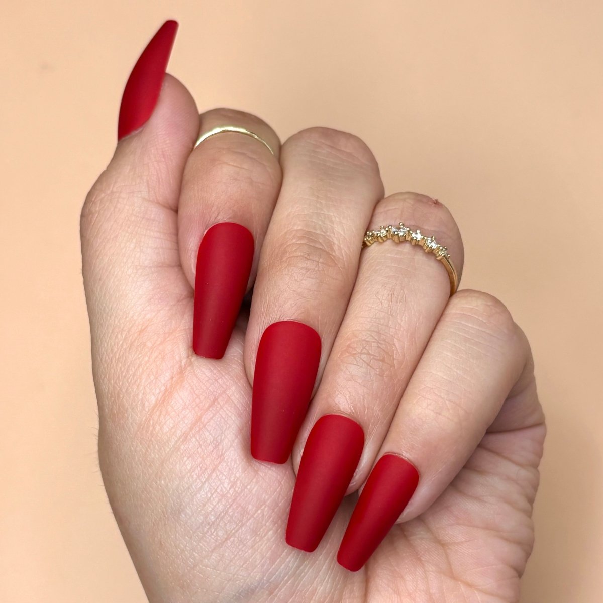 Matte Deep Red Long Coffin Nails