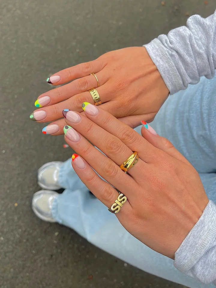Multi-Color Lines and Dots French Tips Multi-Color Lines and Dots French Tips — Colored French Tip Nails